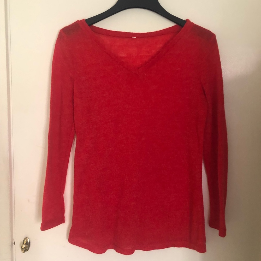 Red super soft v neck sweater Medium